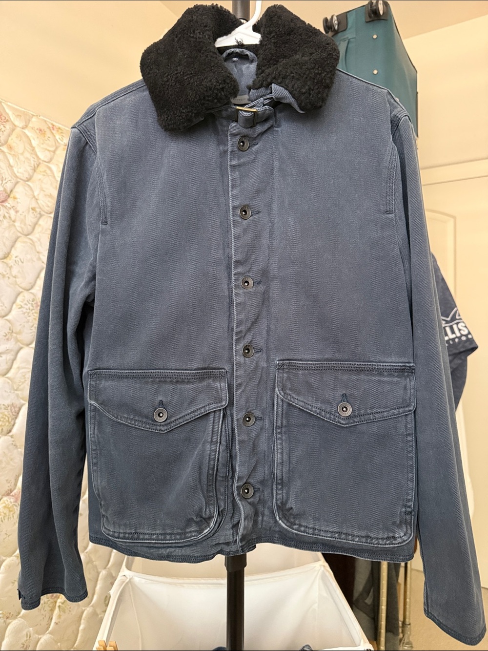 John Varvatos Navy Field Jacket with Black Sherpa Collar